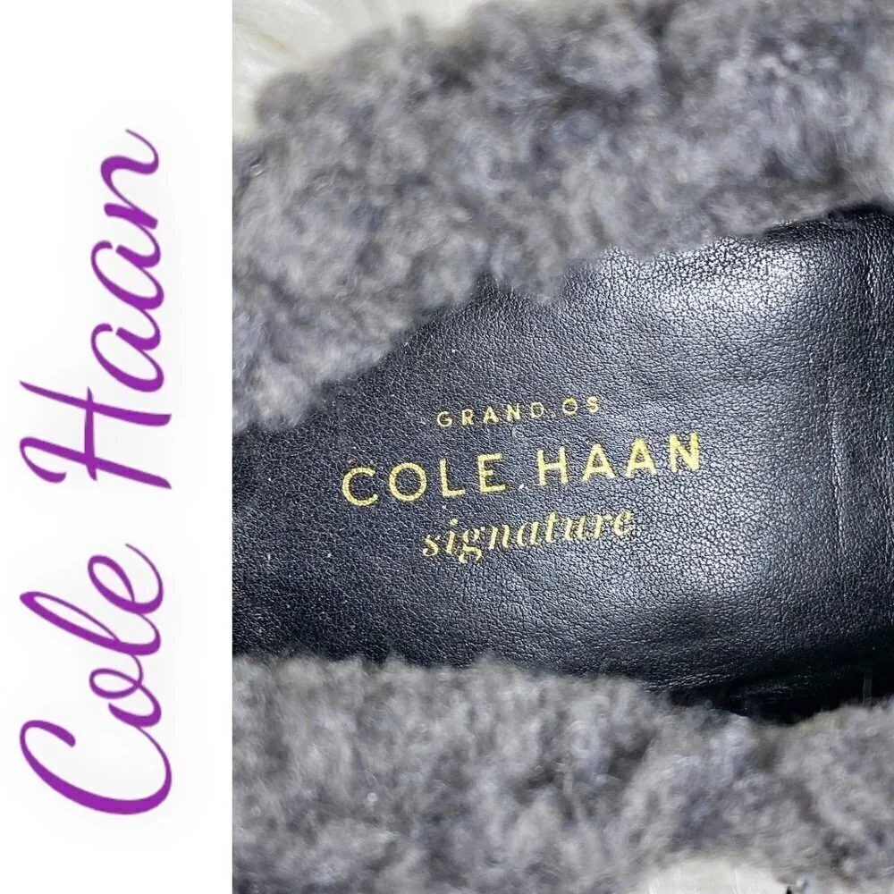 NWOB COLE HAAN Grand OS Callie Waterproof Suede Shearling Wedge Bootie‎ Gray, 10